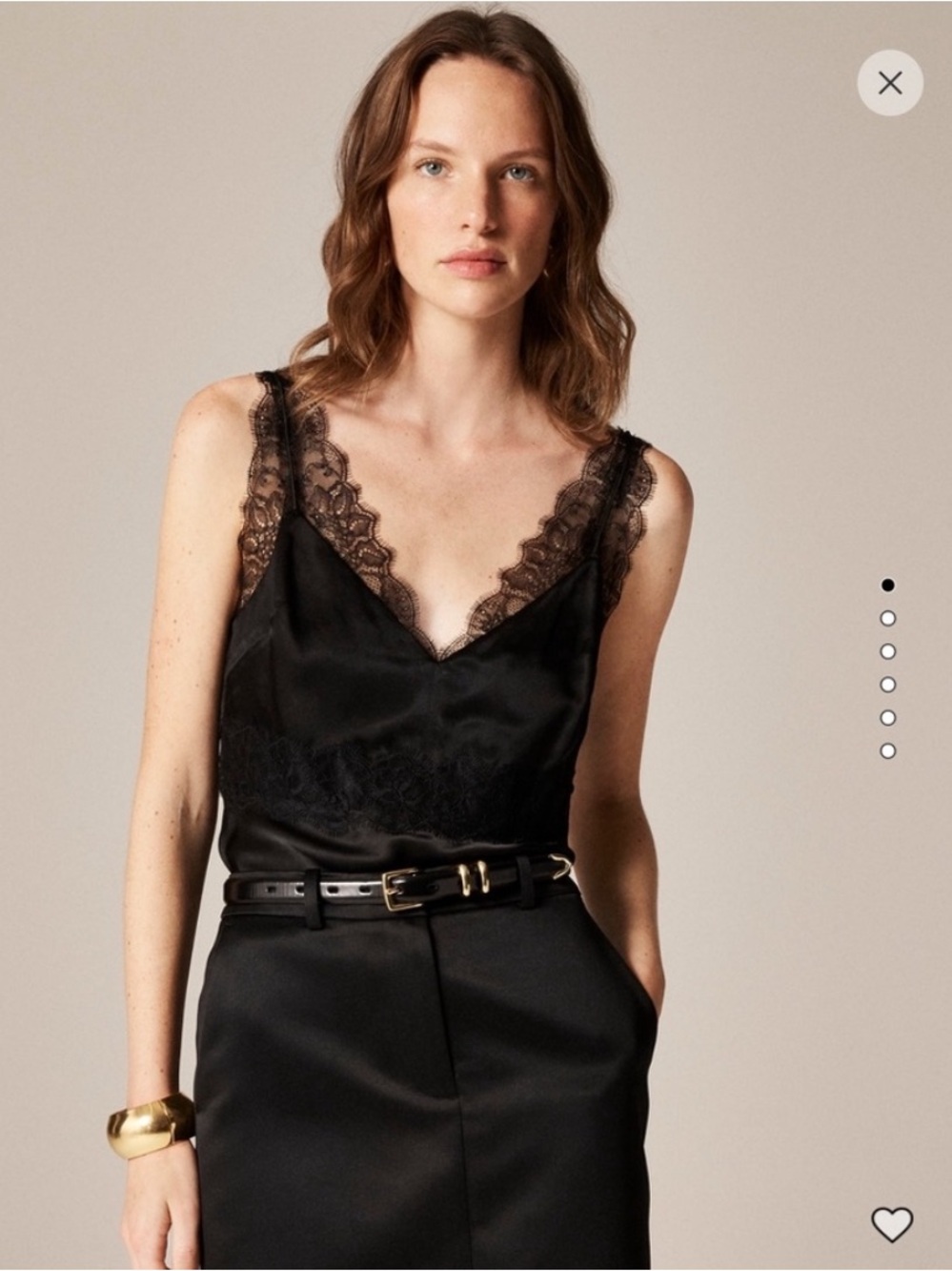 J. Crew Black Lace Trim Tank Top in Luster Charmeuse in size 4 #90’s#feminine